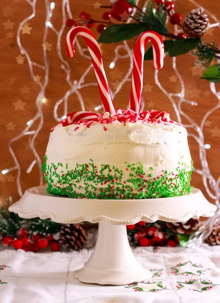 Candy Cane Explosion Cake Layered Cake Cream Jam Filling Decorated — Stock Photo, Image