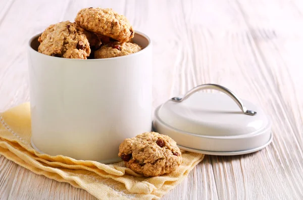 Biscoitos Aveia Passas Saudáveis Uma Caixa — Fotografia de Stock