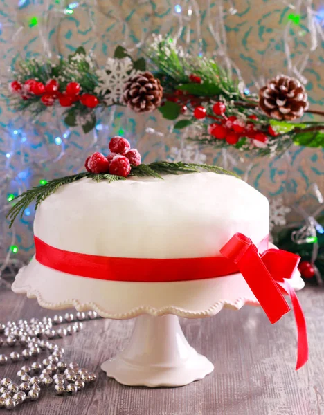 Traditional Christmas Cake Decorated Served Table — Stock Photo, Image