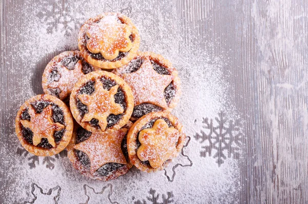 Christmas Sweet Mince Pies Icing Sugar Top View — Stock Photo, Image