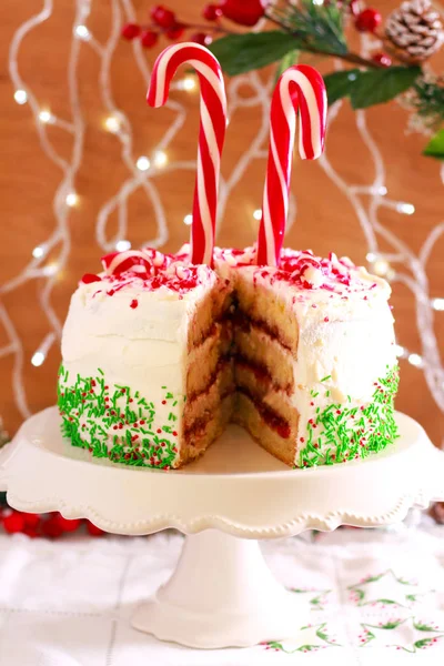 Candy Cane Explosion Cake Layered Cake Cream Jam Filling Decorated — Stock Photo, Image