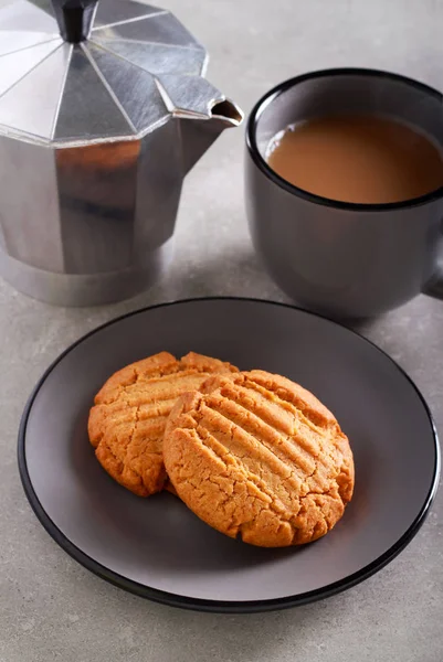 Jordnötssmör Kakor Och Fika — Stockfoto