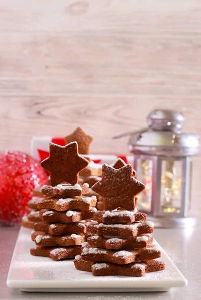 Festive Treat Gingerbread Christmas Trees Biscuits — Stock Photo, Image