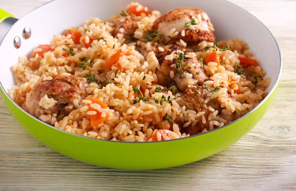 One Pan Chicken Drumstick Rice Carrot — Stock Photo, Image