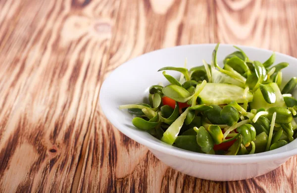 Micro Verdes Pepino Salada Tomate Chapa — Fotografia de Stock
