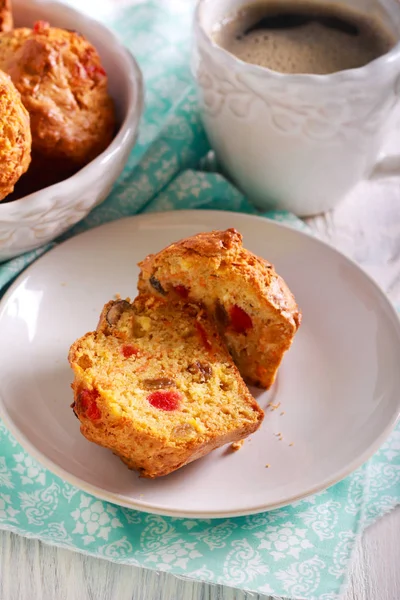 Fruit Nut Muffins Served Coffee — Stock Photo, Image