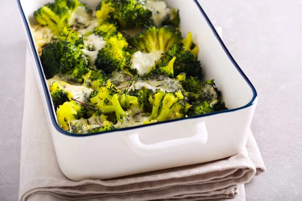 Tijm Broccoli Met Mozzarella Baksel Tin — Stockfoto