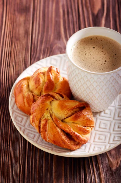 Bollos Canela Caseros Escandinavos Taza Café —  Fotos de Stock