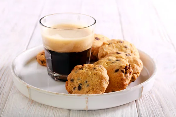 Cranberry Chocolate Chip Oatmeal Cookies Coffee — Stock Photo, Image