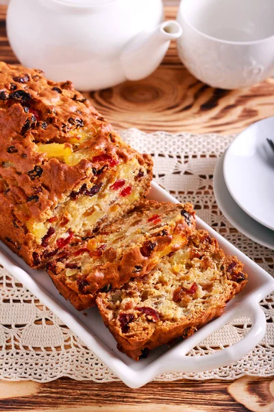 Pineapple Fruit Cake Sliced Served Plate — Stock Photo, Image