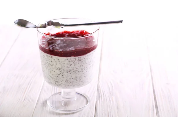 Chiasamen Pudding Mit Marmeladenbelag Glas — Stockfoto