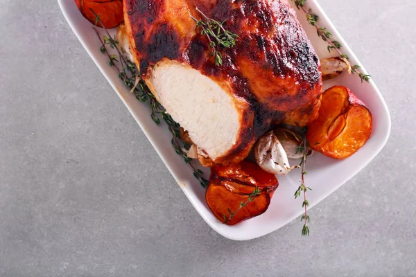 Pechuga Pollo Asado Con Tomillo Naranja Plato —  Fotos de Stock