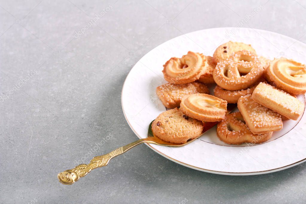 Traditional butter cookies Danish biscuits  place for text