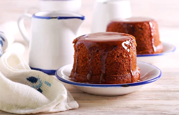 Sticky Date Toffee Pudding Caramel Topping — Stock Photo, Image
