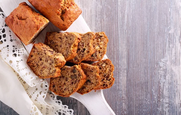 Banana Walnut Mini Cakes Sliced Board — Stock Photo, Image