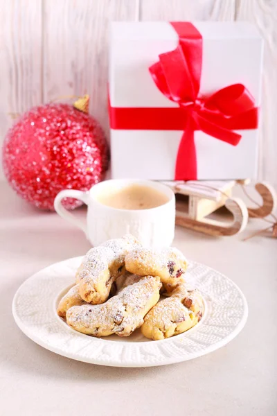 Christmas crescents cookies with berries and nuts — Stock Photo, Image