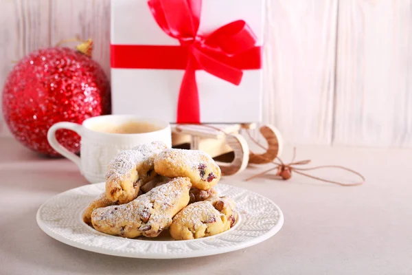 Christmas crescents cookies with berries and nuts — Stock Photo, Image