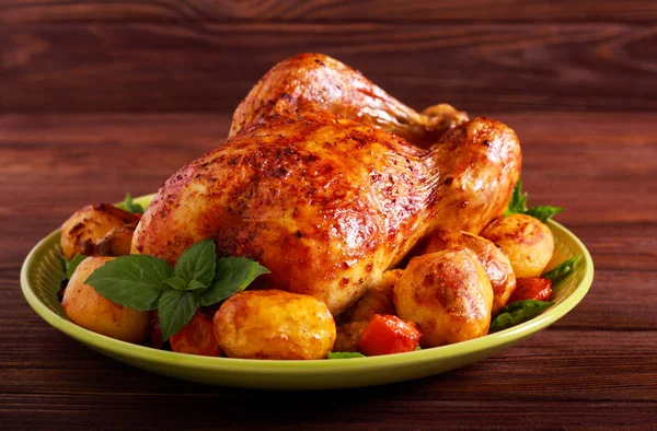 Roast whole chicken with vegetables