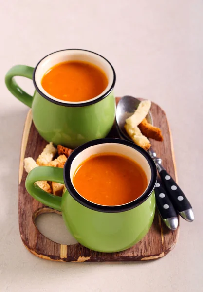 Soupe Purée Légumes Épicée Dans Des Tasses — Photo