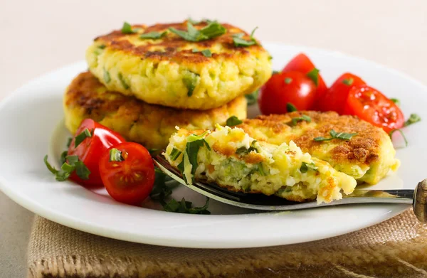 Zucchini Cheese Herbs Fritters Plate — Stock Photo, Image