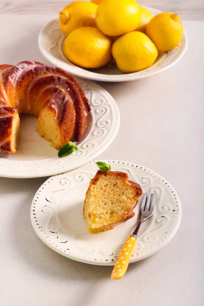 Lemon Ring Cake Glaze Served Plate — Stock Photo, Image