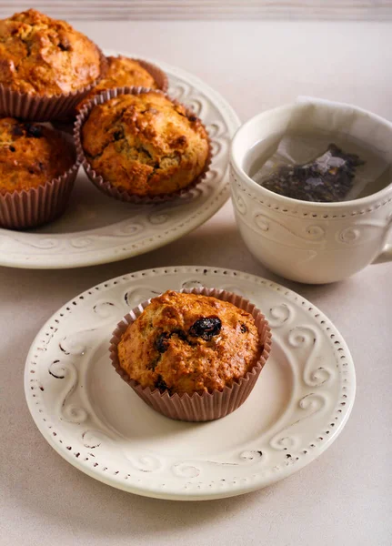 Bran Raisin Muffins Served Plate — Stock Photo, Image