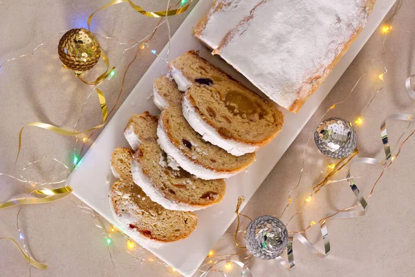 Traditional German Christmas Cake Marzipan Stollen — Stock Photo, Image