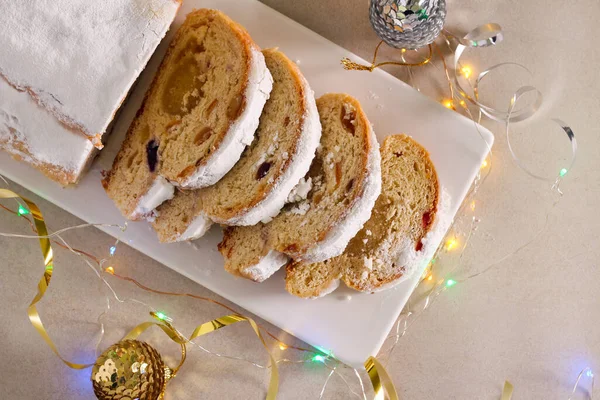 Traditional German Christmas Cake Marzipan Stollen — Stock Photo, Image