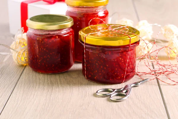 Homemade Jam Jars Christmas Edible Gifts — Stock Photo, Image