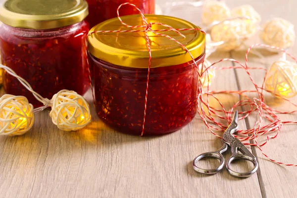 Homemade Jam Jars Christmas Edible Gifts — Stock Photo, Image