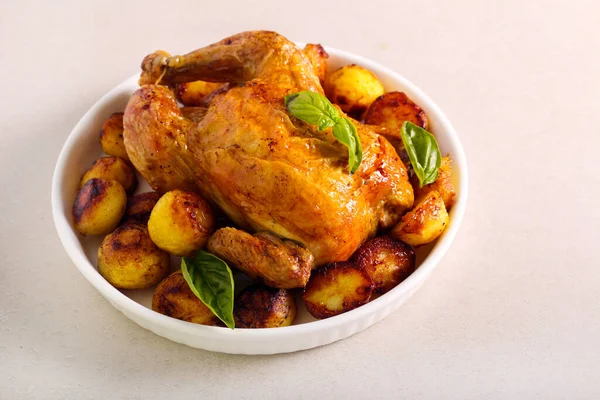 Roast Chicken Potatoes Plate — Stock Photo, Image