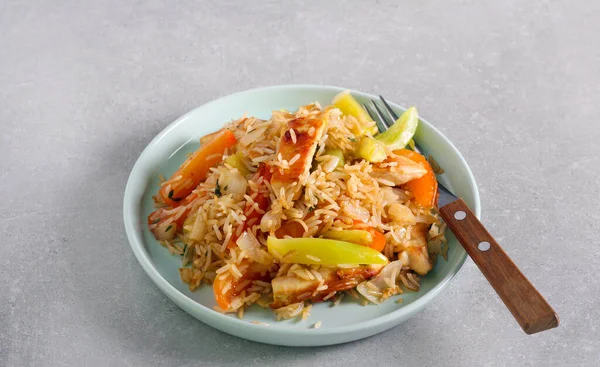 Chicken Breast Bell Pepper Rice Plate — Stock Photo, Image