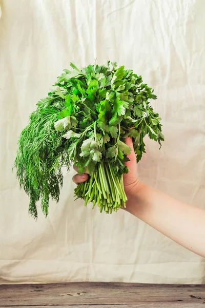 Salantro yeşillik bir kadının elinde