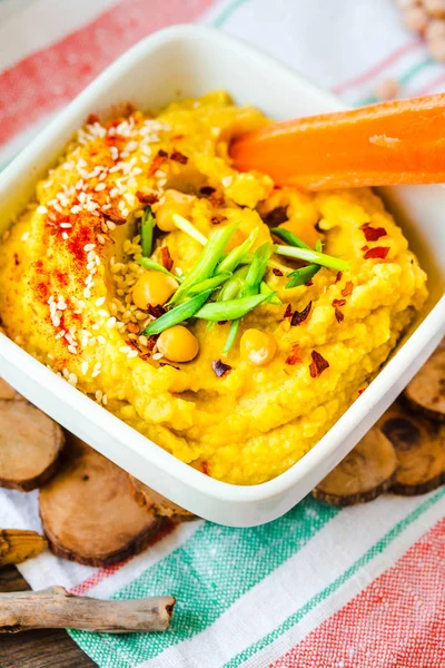 Gros Plan Sur Houmous Servi Hummus Sain Tremper Avec Des — Photo