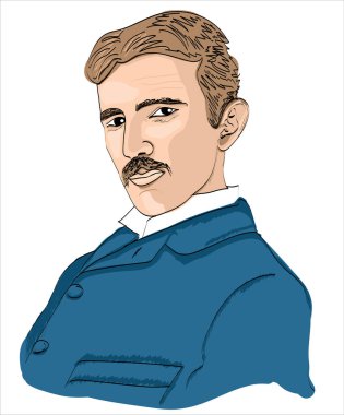 Nikola Tesla çizgi film vektör illüstrasyon portresi 