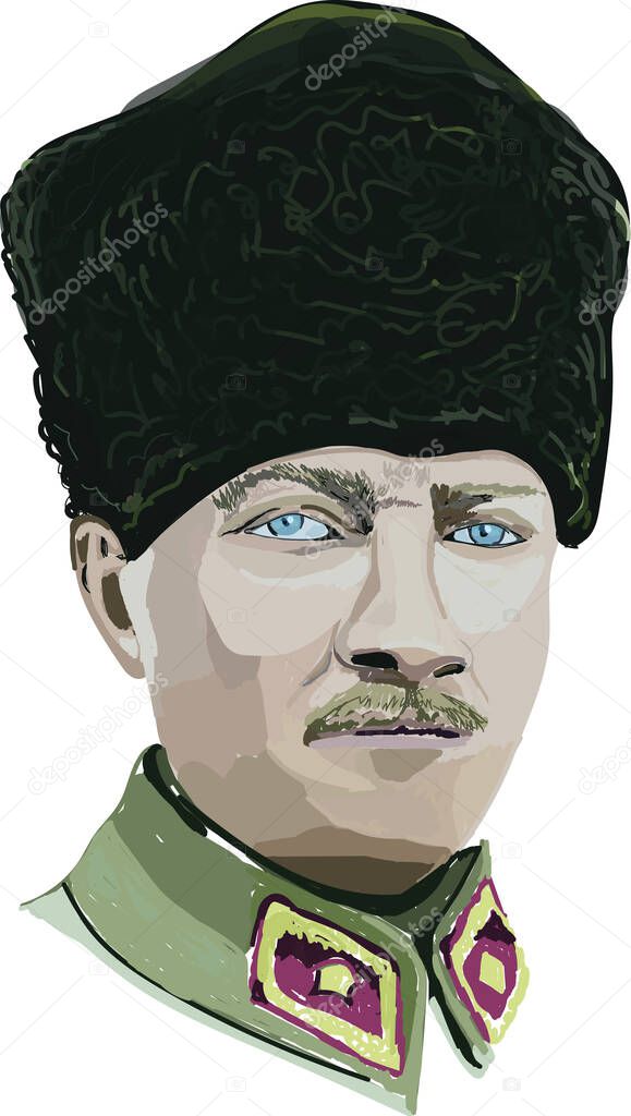 Mustafa Kemal Atatrk Cartoon Portrait Vector