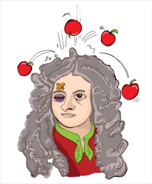 Isaac Newton Vektör Karikatürü. Komik bir karikatür.