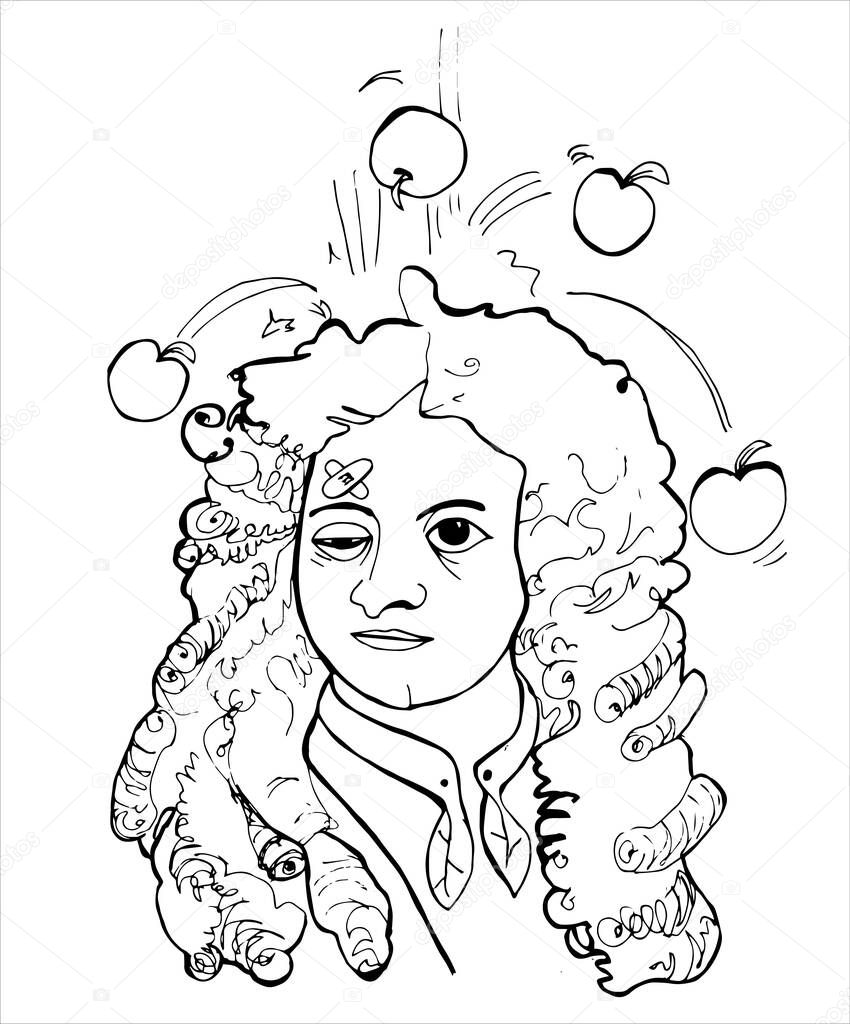 Isaac Newton Vector Caricature. Funny cartoon portrait