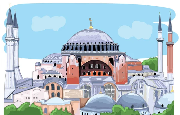 Meczet Hadia Sophia Stambule Ayasofya Turcja Rysować — Wektor stockowy