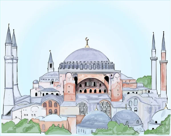 Istanbul Hadia Sophia Mosque Ayasofya Turkey Draw — Stock Vector