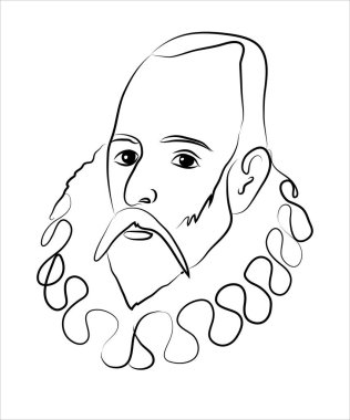 Miguel de Cervantes ünlü İspanyol yazar izole vektör çizim portresi