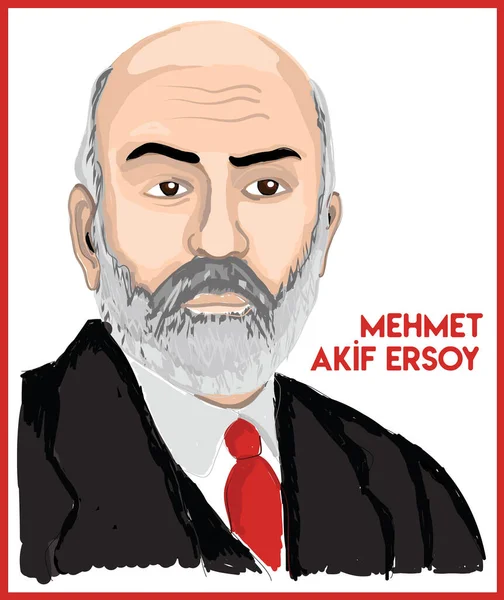 Mehmet Akif Ersoy Cartoon Portrait Poeta Turco Autor Del Himno — Archivo Imágenes Vectoriales