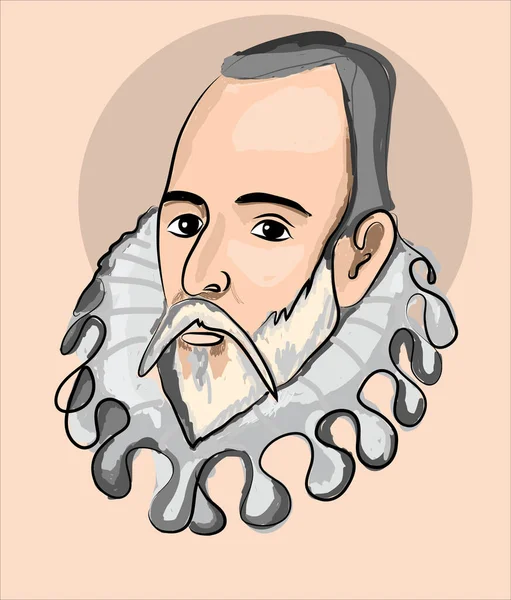 Miguel Cervantes Beroemde Spaanse Schrijver Geïsoleerde Vector Schets Portret — Stockvector