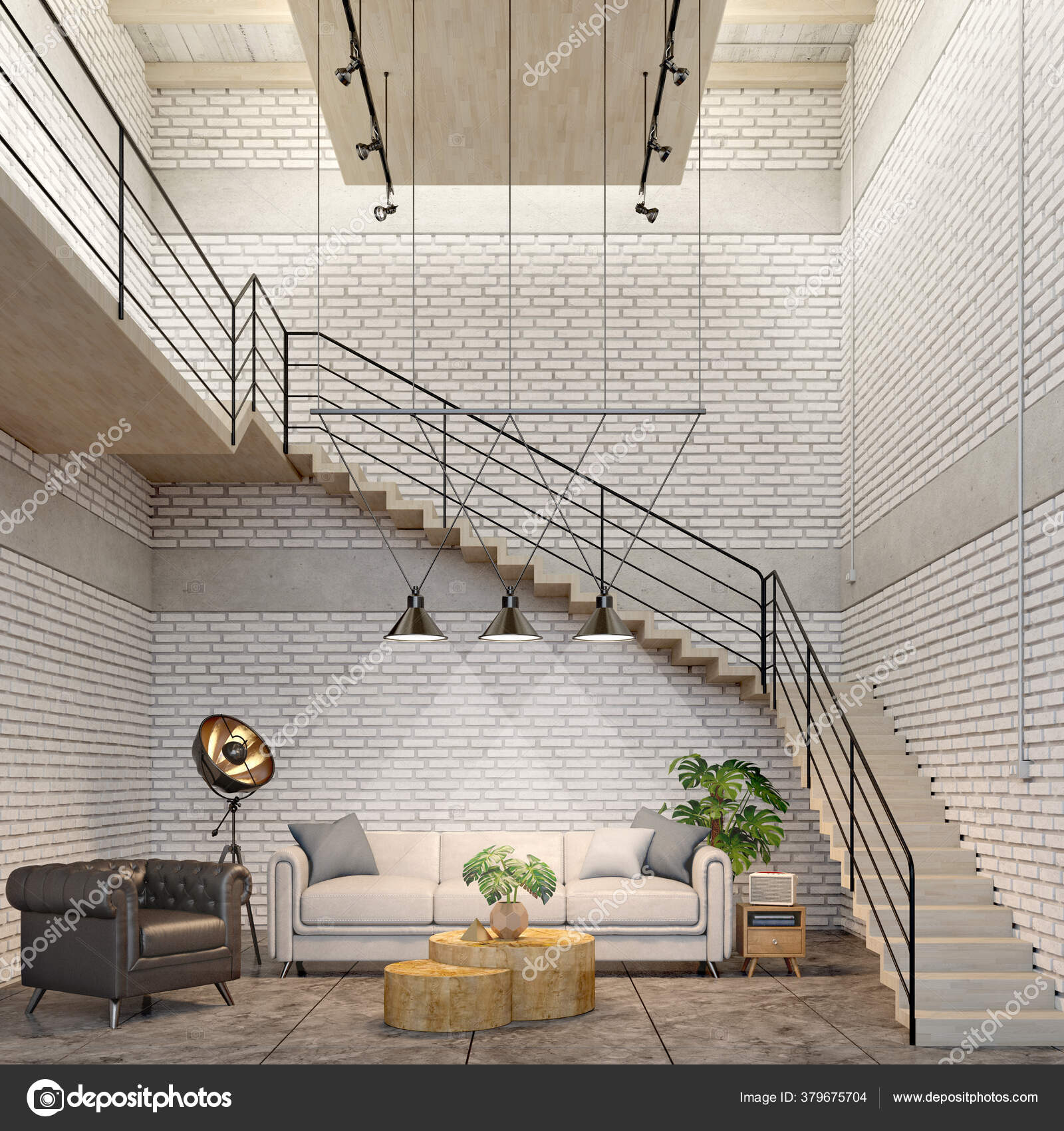 Loft Estilo Interior Black Poltrona Branca Sofá Com Abajur