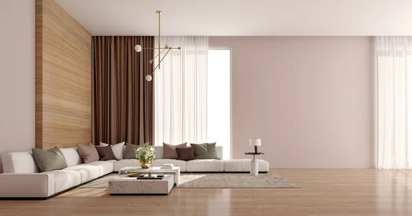 Maison Luxe Moderne Sofa Dans Salon Avec Mur Rose Plancher — Photo