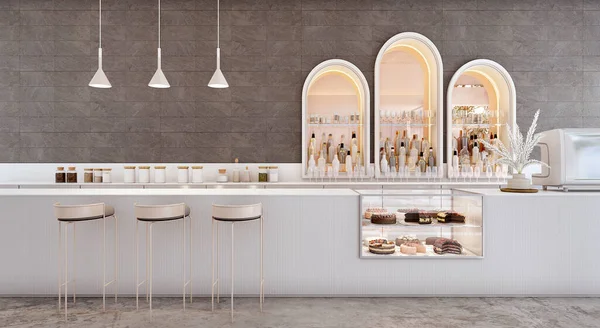 Cafeteria Kaffebutik Disk Interiör Design Med Modern Stil Rendering — Stockfoto