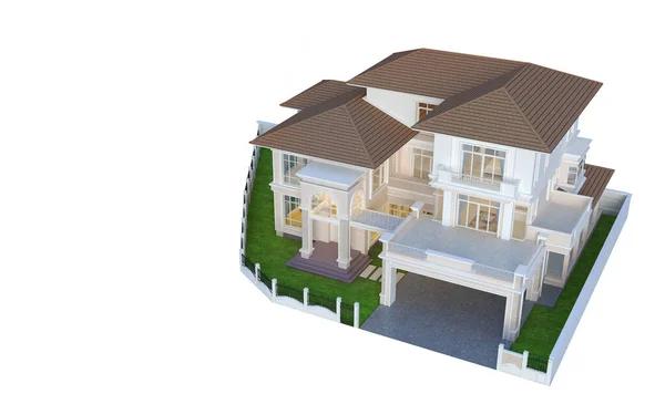 室外豪华住宅顶视图 白色背景下的古典风格 房地产销售或房地产投资的概念 — 图库照片