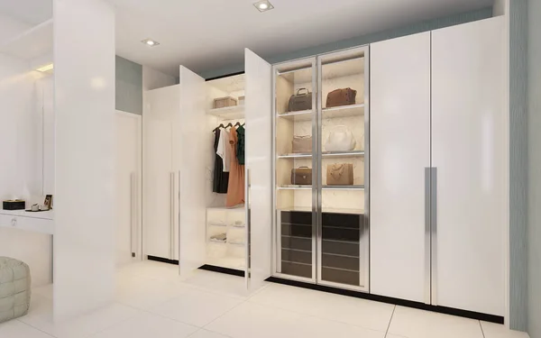 Modern Style Walk Closet White Kleiderschrank Rendering — Stockfoto