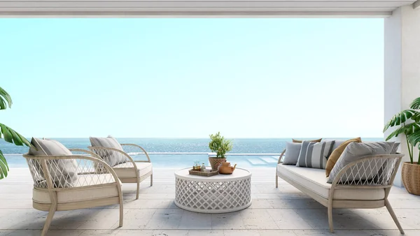 Luxe Huis Met Uitzicht Zee Zwembad Rendering — Stockfoto