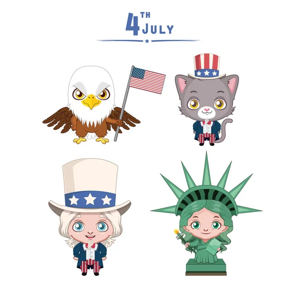 4Th July Characters Set — Stock Vector